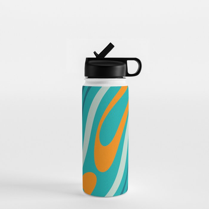 Wavy Loops Retro Abstract Pattern Teal Turquoise Orange Aqua Water Bottle Gallery Image 1
