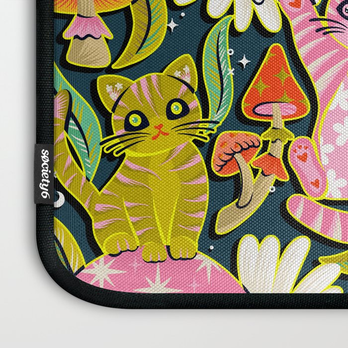 Kittens & Shrooms - Electric on Navy Laptop Sleeve Gallery Image 3