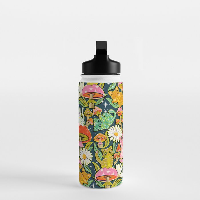 Kittens & Shrooms - Electric on Navy Water Bottle Gallery Image 3