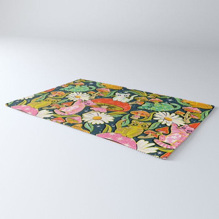Kittens & Shrooms - Electric on Navy Rug Gallery Image 3