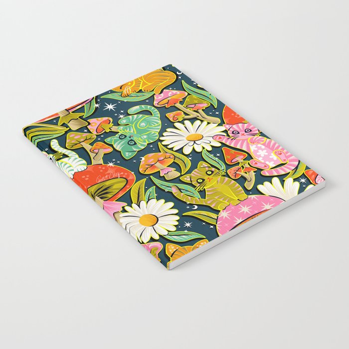 Kittens & Shrooms - Electric on Navy Notebook Gallery Image 2