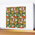 Kittens & Shrooms - Electric on Navy Wall Mural Gallery Image 2