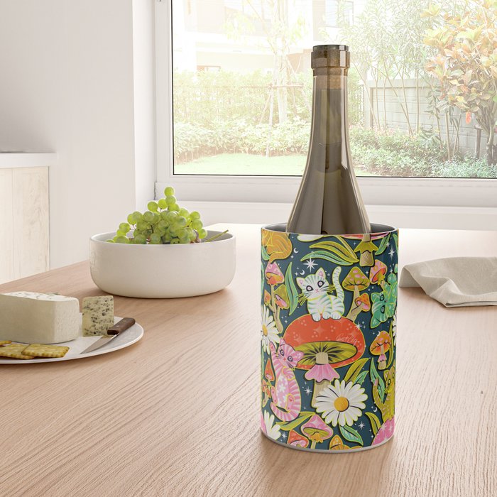 Kittens & Shrooms - Electric on Navy Wine Chiller Gallery Image 4