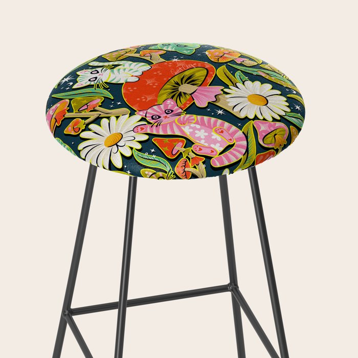 Kittens & Shrooms - Electric on Navy Stool Gallery Image 2
