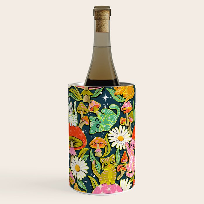 Kittens & Shrooms - Electric on Navy Wine Chiller Gallery Image 2
