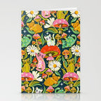 Kittens & Shrooms - Electric on Navy Stationery Card Gallery Image 2