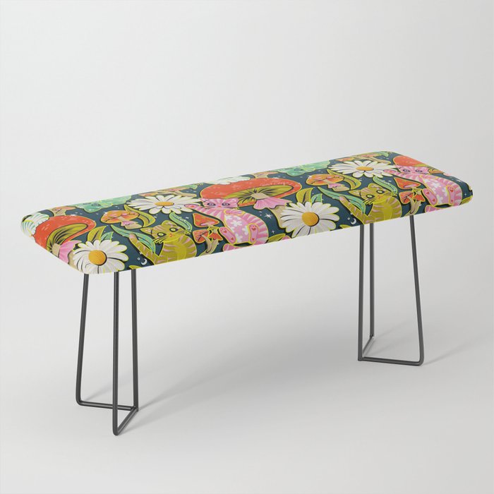 Kittens & Shrooms - Electric on Navy Bench Gallery Image 1