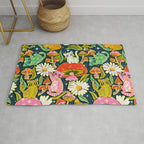 Kittens & Shrooms - Electric on Navy Rug Gallery Image 1