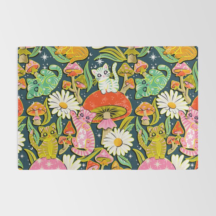 Kittens & Shrooms - Electric on Navy Rug Gallery Image 2