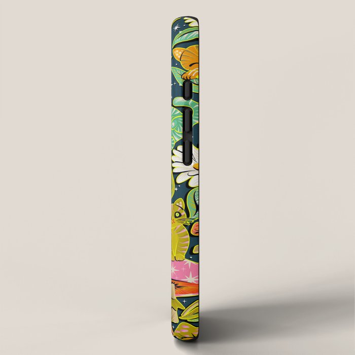 Kittens & Shrooms - Electric on Navy iPhone Case Gallery Image 2