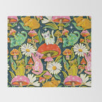 Kittens & Shrooms - Electric on Navy Throw Blanket Gallery Image 2