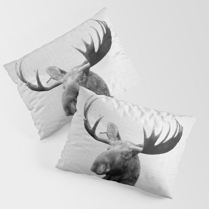 Moose - Black & White Pillow Sham Gallery Image 1