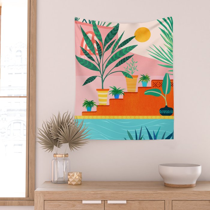 Costa Rica Poolside Landscape Wall Tapestry Gallery Image 2