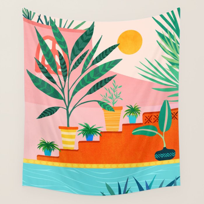 Costa Rica Poolside Landscape Wall Tapestry Gallery Image 1