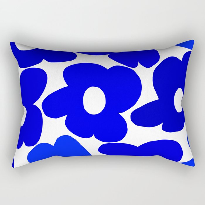 Large Blue Retro Flowers White Background Fresh Blue And White  #decor #society6 #buyart Rectangular Pillow Gallery Image 1