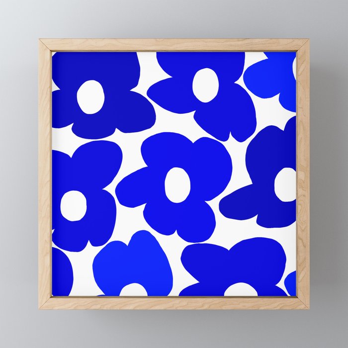 Large Blue Retro Flowers White Background Fresh Blue And White  #decor #society6 #buyart Mini Art Print Gallery Image 1