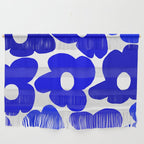 Large Blue Retro Flowers White Background Fresh Blue And White  #decor #society6 #buyart Wall Hanging Gallery Image 1