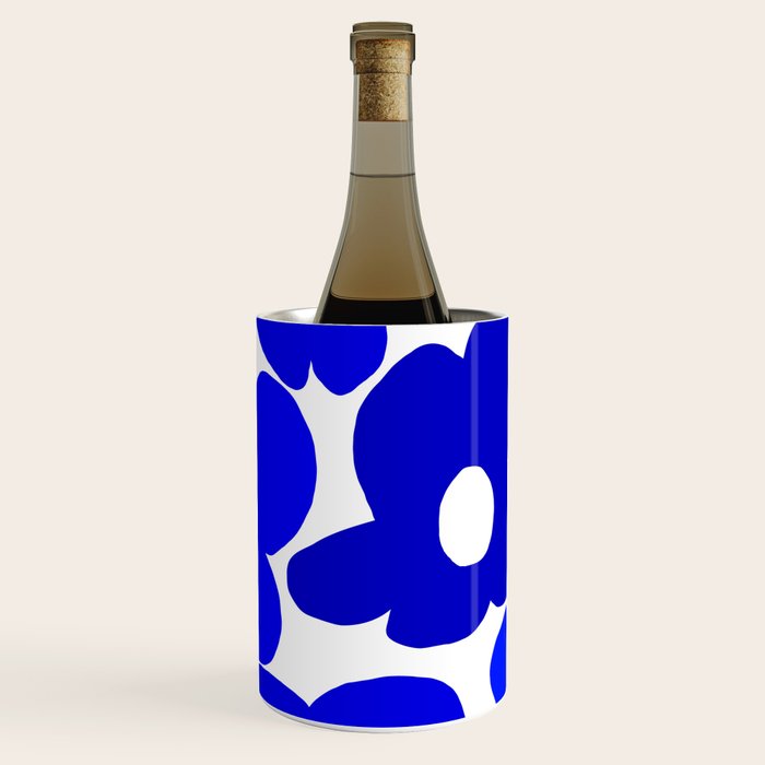 Large Blue Retro Flowers White Background Fresh Blue And White  #decor #society6 #buyart Wine Chiller Gallery Image 3