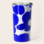 Large Blue Retro Flowers White Background Fresh Blue And White  #decor #society6 #buyart Travel Mug Gallery Image 2