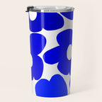 Large Blue Retro Flowers White Background Fresh Blue And White  #decor #society6 #buyart Travel Mug Gallery Image 3