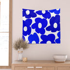 Large Blue Retro Flowers White Background Fresh Blue And White  #decor #society6 #buyart Wall Tapestry Gallery Image 2