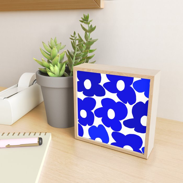 Large Blue Retro Flowers White Background Fresh Blue And White  #decor #society6 #buyart Mini Art Print Gallery Image 2
