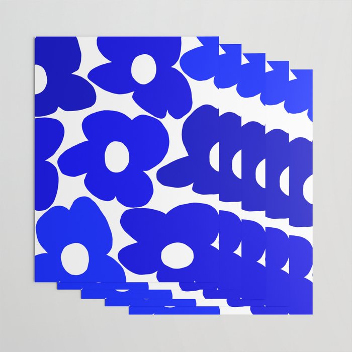 Large Blue Retro Flowers White Background Fresh Blue And White  #decor #society6 #buyart Wrapping Paper Gallery Image 3