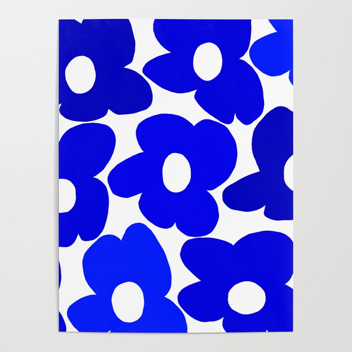 Large Blue Retro Flowers White Background Fresh Blue And White  #decor #society6 #buyart Poster Gallery Image 4