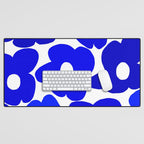 Large Blue Retro Flowers White Background Fresh Blue And White  #decor #society6 #buyart Desk Mat Gallery Image 1