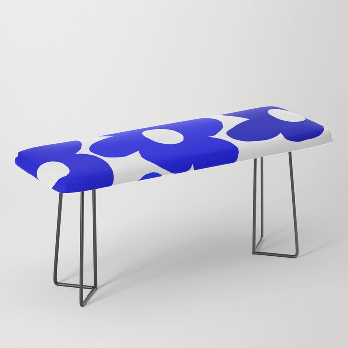 Large Blue Retro Flowers White Background Fresh Blue And White  #decor #society6 #buyart Bench Gallery Image 1