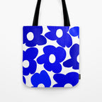 Large Blue Retro Flowers White Background Fresh Blue And White  #decor #society6 #buyart Tote Bag Gallery Image 1