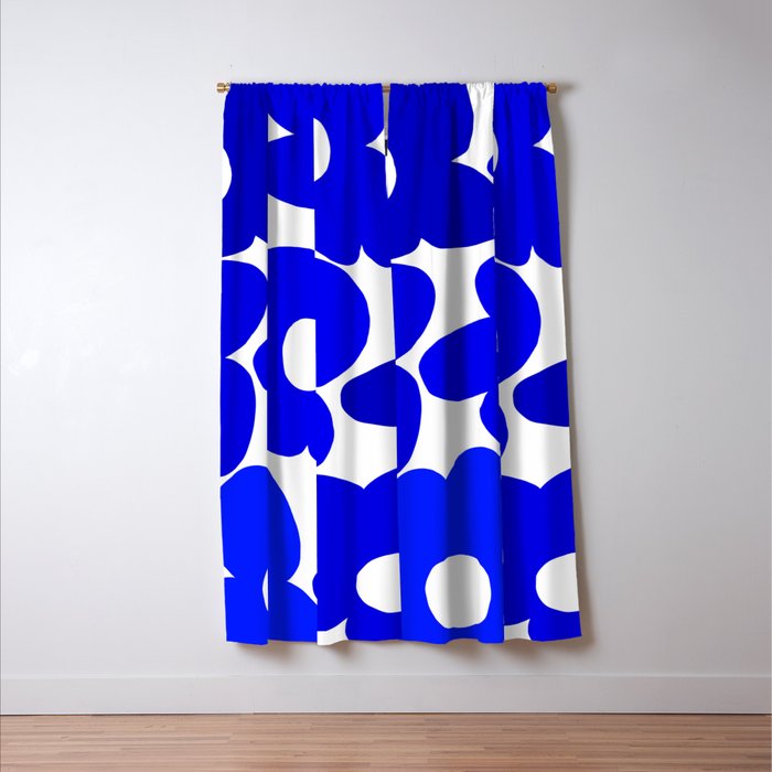 Large Blue Retro Flowers White Background Fresh Blue And White  #decor #society6 #buyart Window Curtain Gallery Image 3