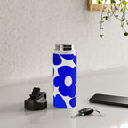 Large Blue Retro Flowers White Background Fresh Blue And White  #decor #society6 #buyart Water Bottle Gallery Image 4