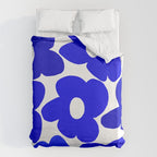 Large Blue Retro Flowers White Background Fresh Blue And White  #decor #society6 #buyart Duvet Cover Gallery Image 6