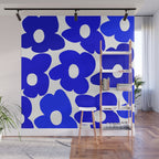 Large Blue Retro Flowers White Background Fresh Blue And White  #decor #society6 #buyart Wall Mural Gallery Image 1