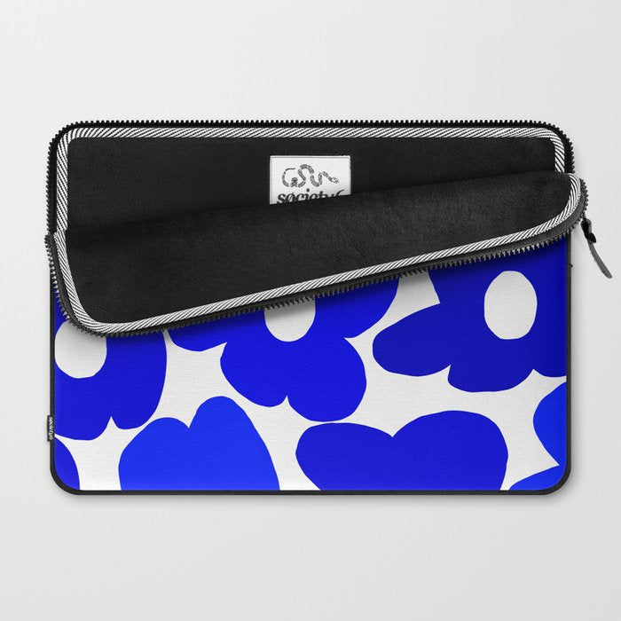 Large Blue Retro Flowers White Background Fresh Blue And White  #decor #society6 #buyart Laptop Sleeve Gallery Image 2