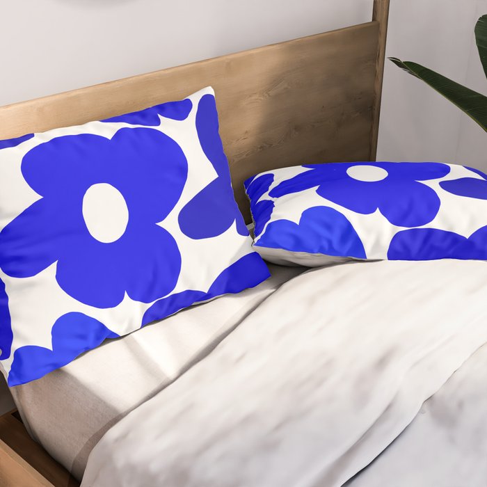 Large Blue Retro Flowers White Background Fresh Blue And White  #decor #society6 #buyart Pillow Sham Gallery Image 2