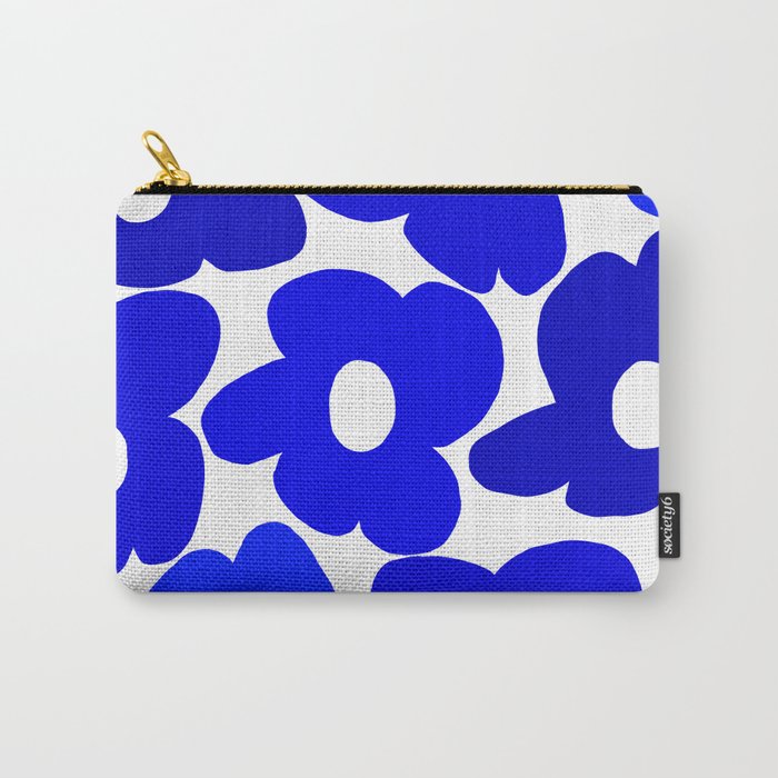 Large Blue Retro Flowers White Background Fresh Blue And White  #decor #society6 #buyart Carry All Pouch Gallery Image 1