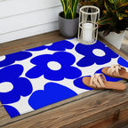 Large Blue Retro Flowers White Background Fresh Blue And White  #decor #society6 #buyart Outdoor Rug Gallery Image 2