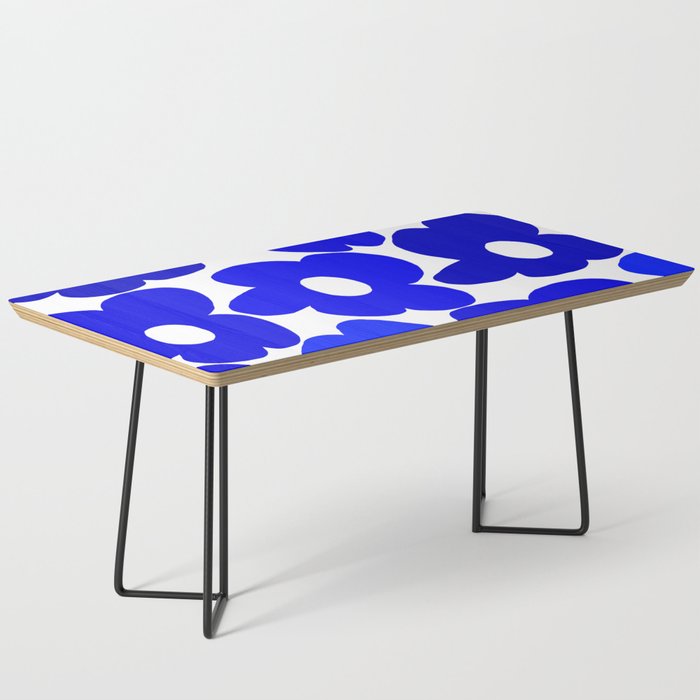 Large Blue Retro Flowers White Background Fresh Blue And White  #decor #society6 #buyart Coffee Table Gallery Image 1