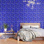 Large Blue Retro Flowers White Background Fresh Blue And White  #decor #society6 #buyart Wallpaper Gallery Image 3