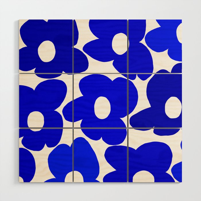 Large Blue Retro Flowers White Background Fresh Blue And White  #decor #society6 #buyart Wood Wall Art Gallery Image 1