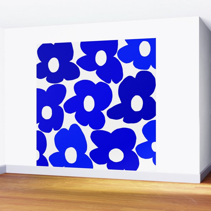 Large Blue Retro Flowers White Background Fresh Blue And White  #decor #society6 #buyart Wall Mural Gallery Image 2