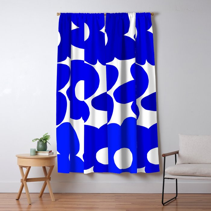 Large Blue Retro Flowers White Background Fresh Blue And White  #decor #society6 #buyart Window Curtain Gallery Image 5