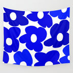 Large Blue Retro Flowers White Background Fresh Blue And White  #decor #society6 #buyart Wall Tapestry Gallery Image 4