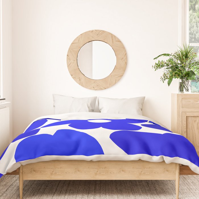 Large Blue Retro Flowers White Background Fresh Blue And White  #decor #society6 #buyart Duvet Cover Gallery Image 3