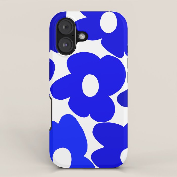 Large Blue Retro Flowers White Background Fresh Blue And White  #decor #society6 #buyart iPhone Case Gallery Image 1