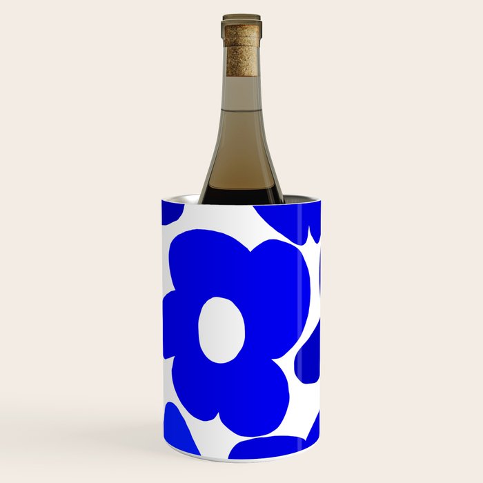 Large Blue Retro Flowers White Background Fresh Blue And White  #decor #society6 #buyart Wine Chiller Gallery Image 1