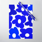 Large Blue Retro Flowers White Background Fresh Blue And White  #decor #society6 #buyart Wrapping Paper Gallery Image 1