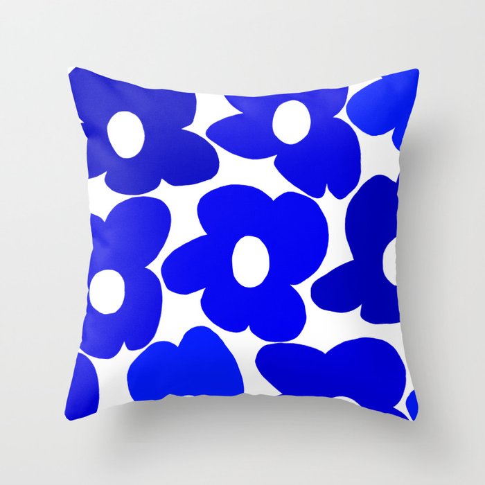 Large Blue Retro Flowers White Background Fresh Blue And White  #decor #society6 #buyart Throw Pillow Gallery Image 1